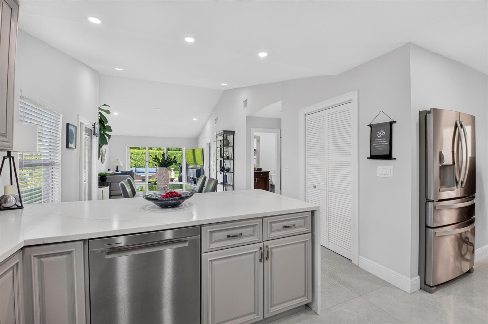 Kitchen facing dining/living room
