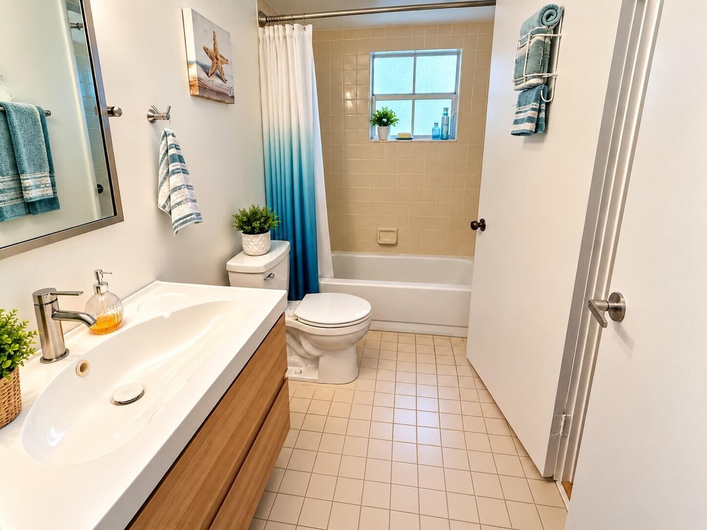 Coastal Blue-Tiled Bathroom Retreat