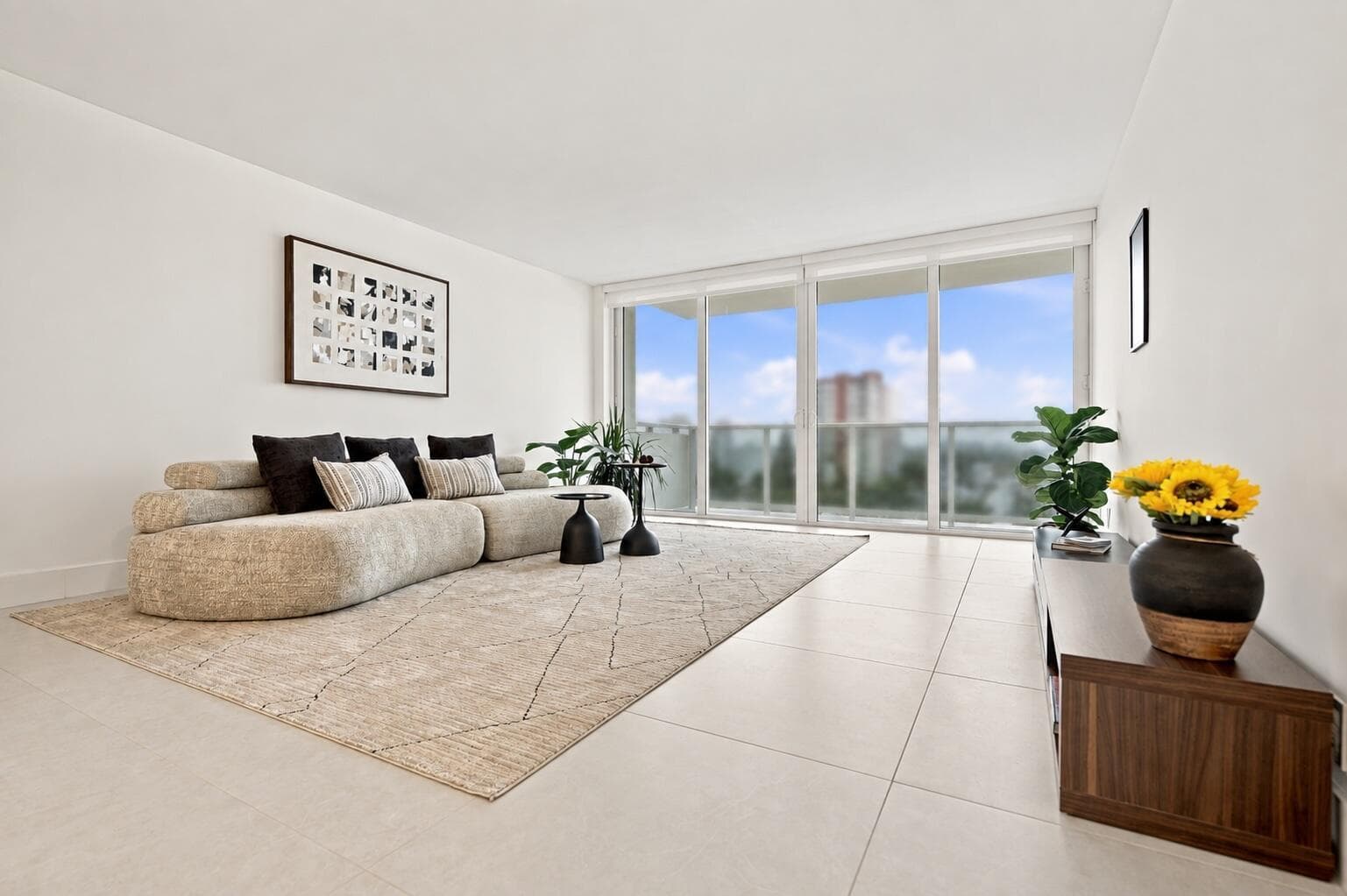 living room with balcony view