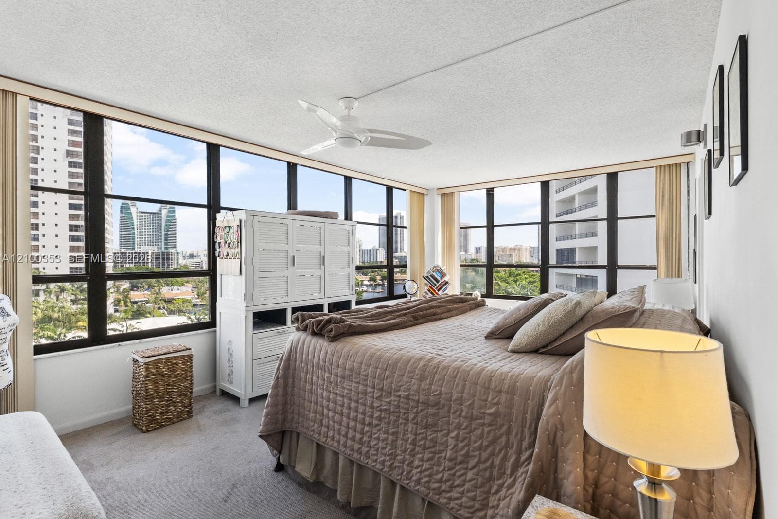 Corner bedroom with windows on two sides