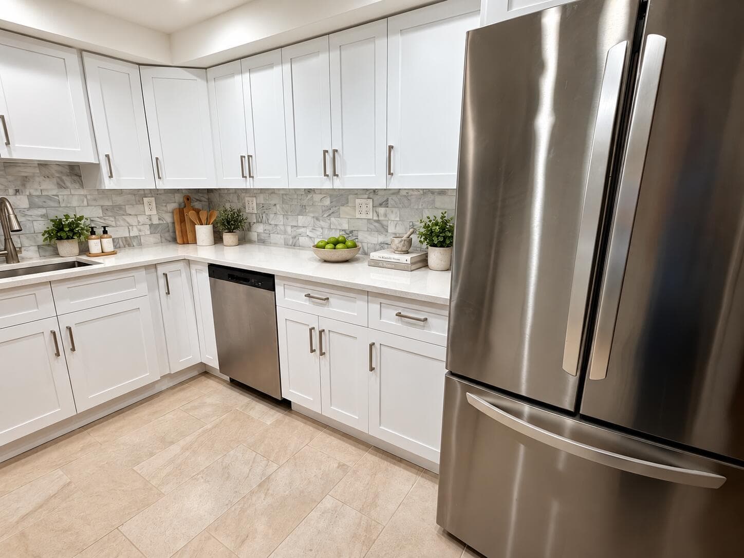 Staged Modern Kitchen with Greenery