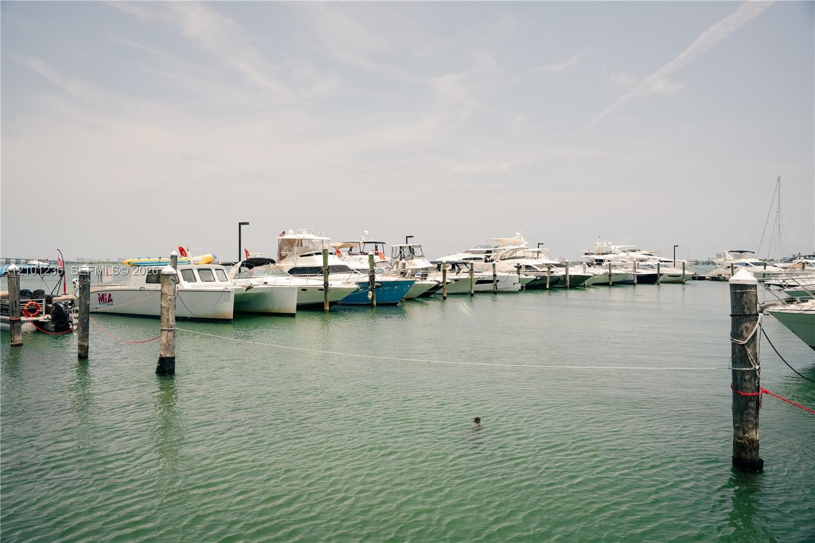 Deep-water marina featuring reinforced concrete pilings and multiple slips