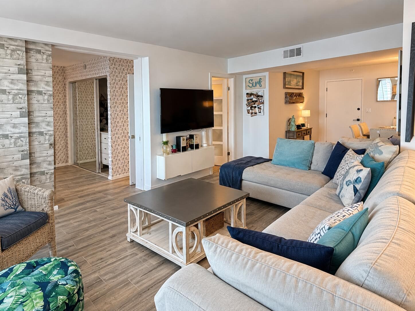 Coastal Living Room with Sectional and S