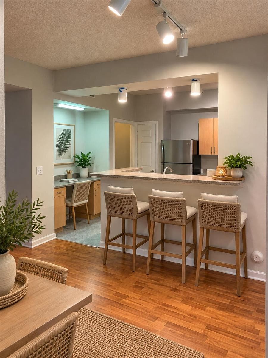 Modern Coastal Condo Kitchen Living Spac