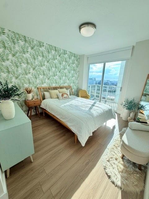 Wood-finish flooring with balcony access