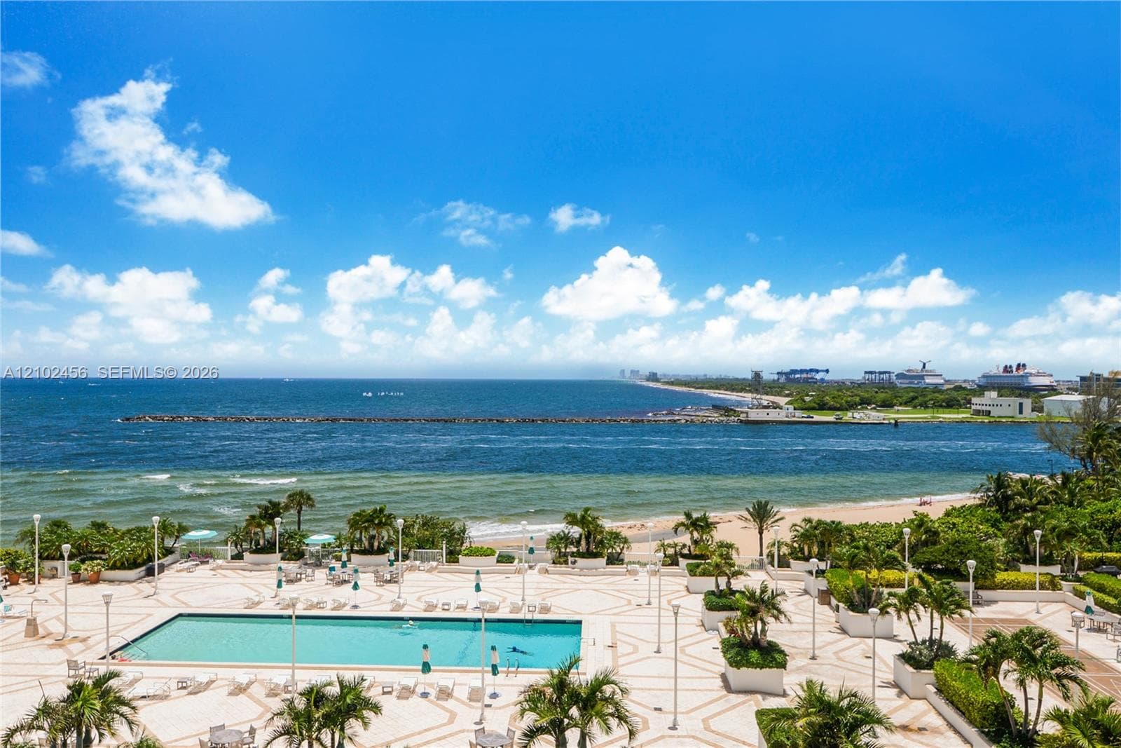 South view from balcony overlooking Point II pool, inlet and ocean
