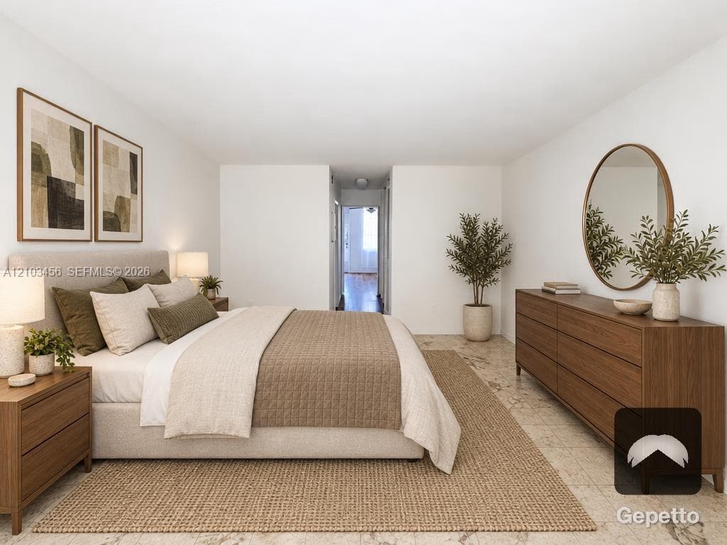 Neutral wall finishes and natural stone-finish flooring