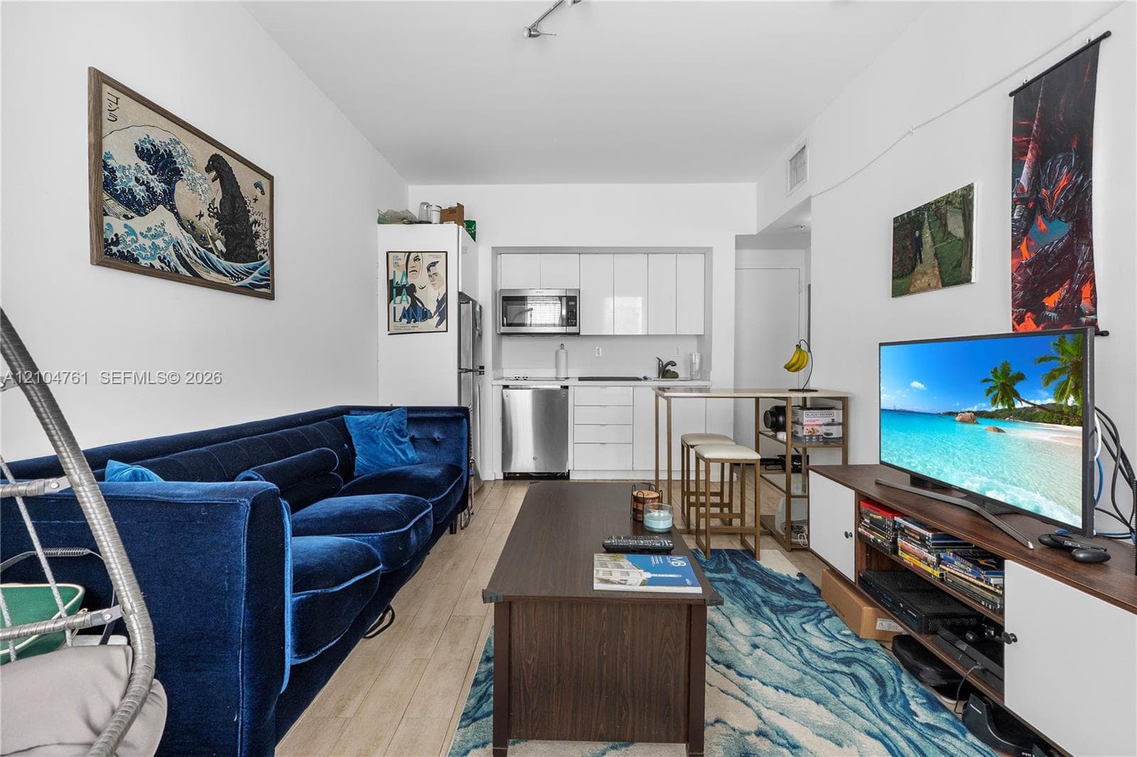 Open concept modern kitchen and living room