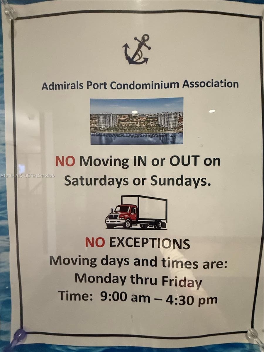 Condominium Association Notice. Outlining operational requirements for relocation activity at the property
