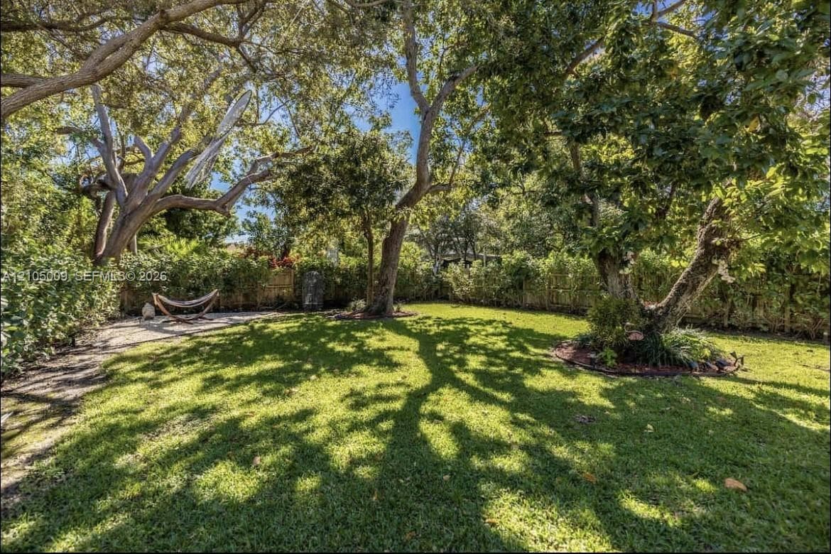 Expansive lawn featuring mature trees and established landscaping