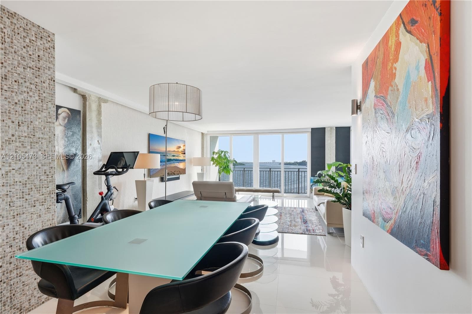 Tile flooring and a mosaic-tiled accent wall