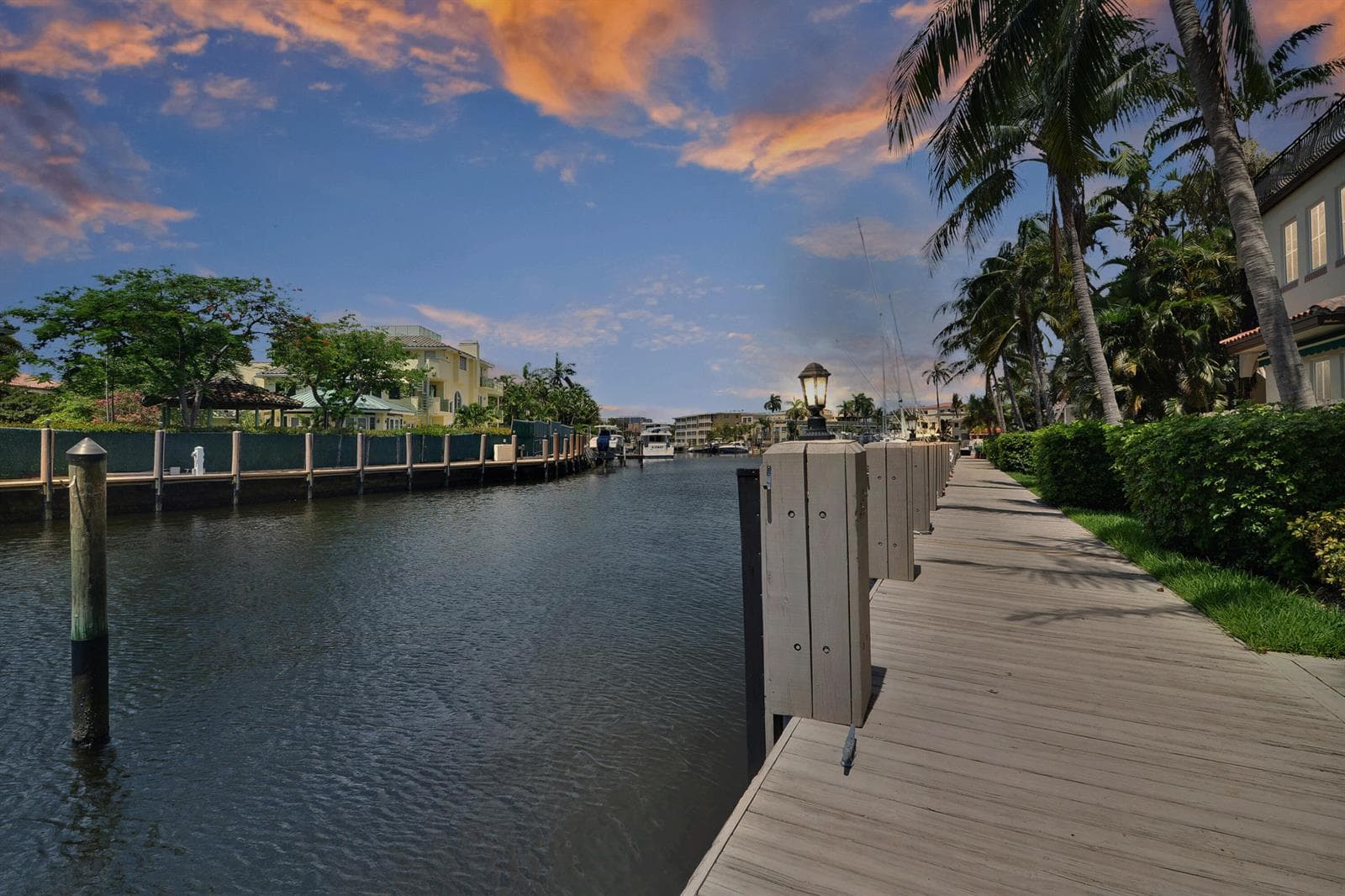 View of the sunset on the canal