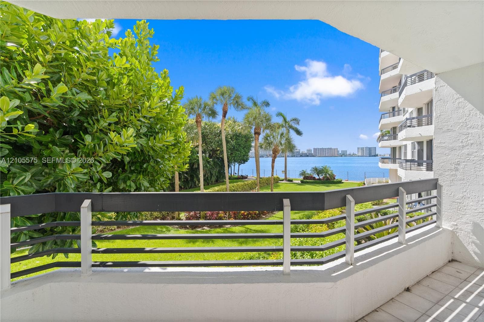 Beautiful Intracoastal Waterway views from the living room and private balcony at Mystic Pointe in Aventura, offering a peaceful waterfront setting.