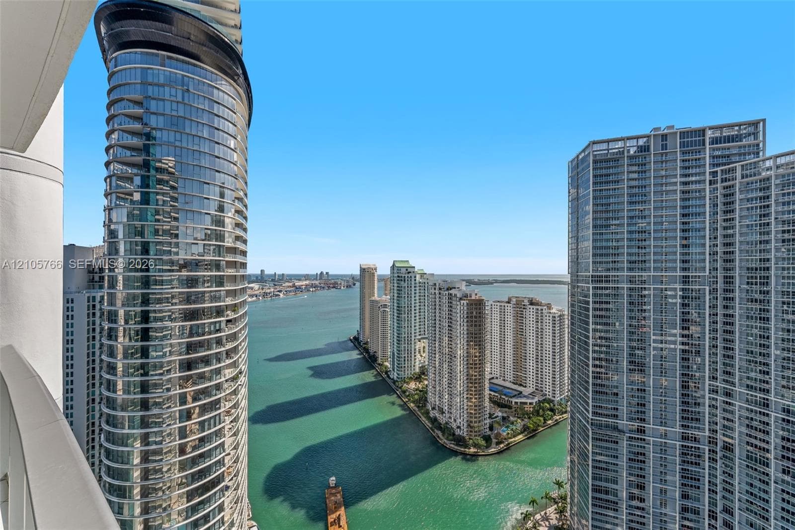 Bay and Miami River view from the terrace, between the neighboring towers.