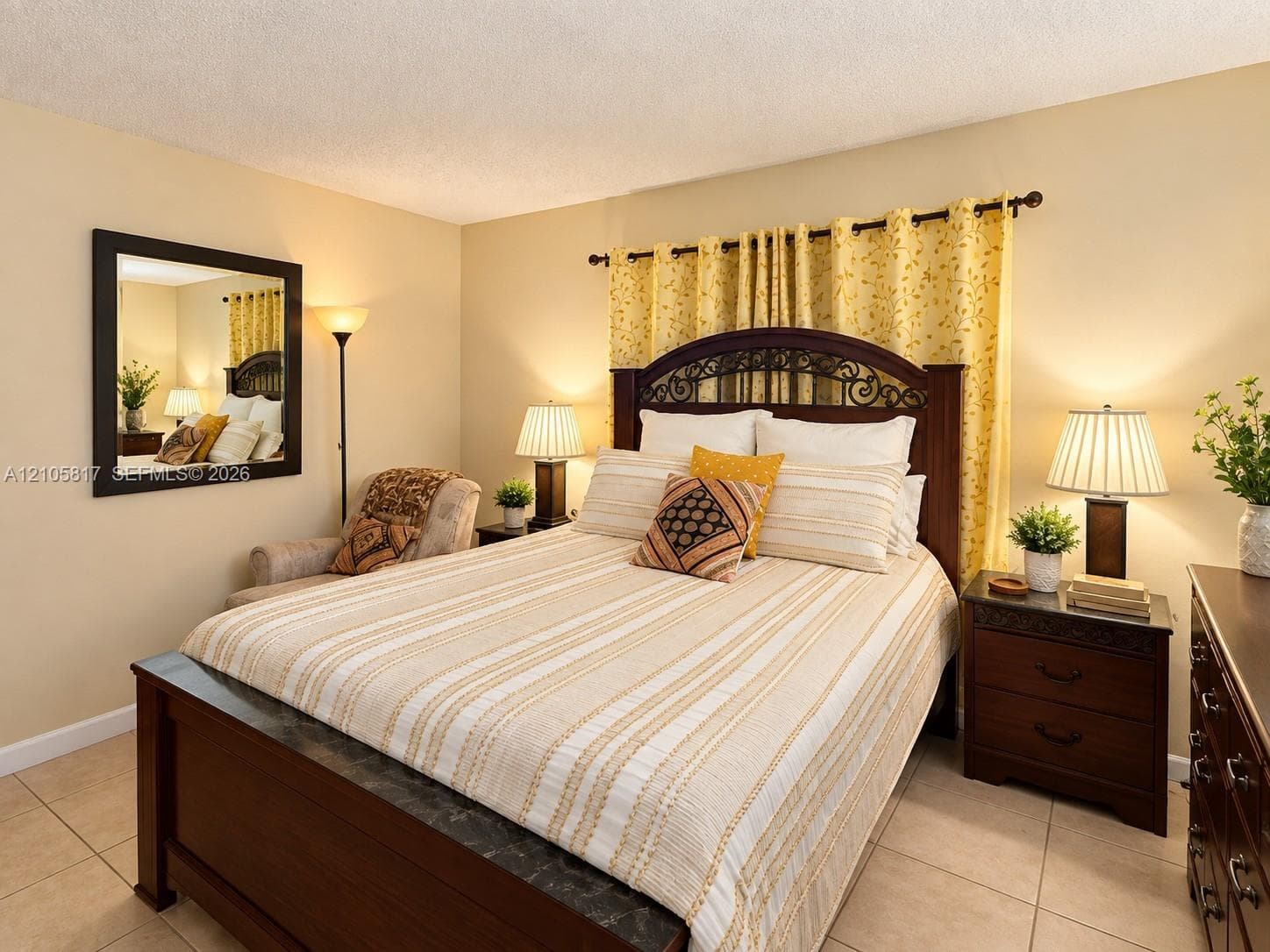 Neutral wall paint and large-format tile flooring