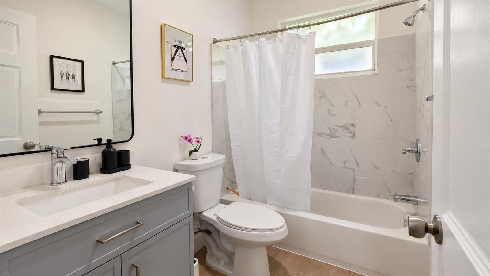 Modern Bathroom with Gray Vanity