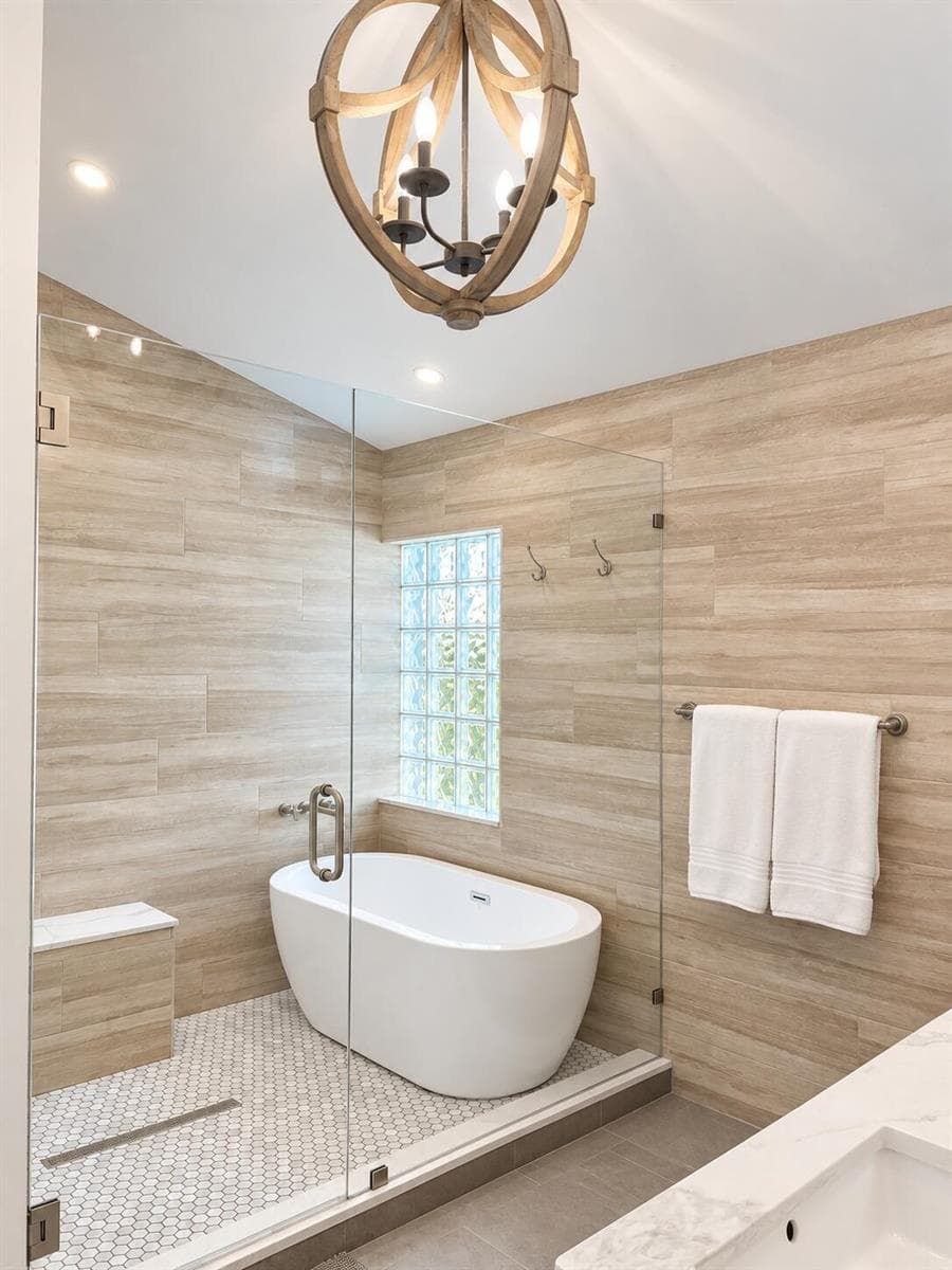 Spa Bathroom with Glass-Enclosed Tub