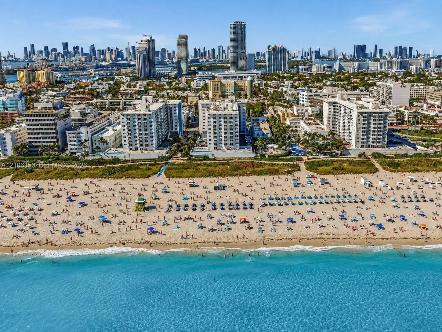 Coastal location featuring direct beach access, proximity to the Atlantic Ocean, and an expansive skyline backdrop
