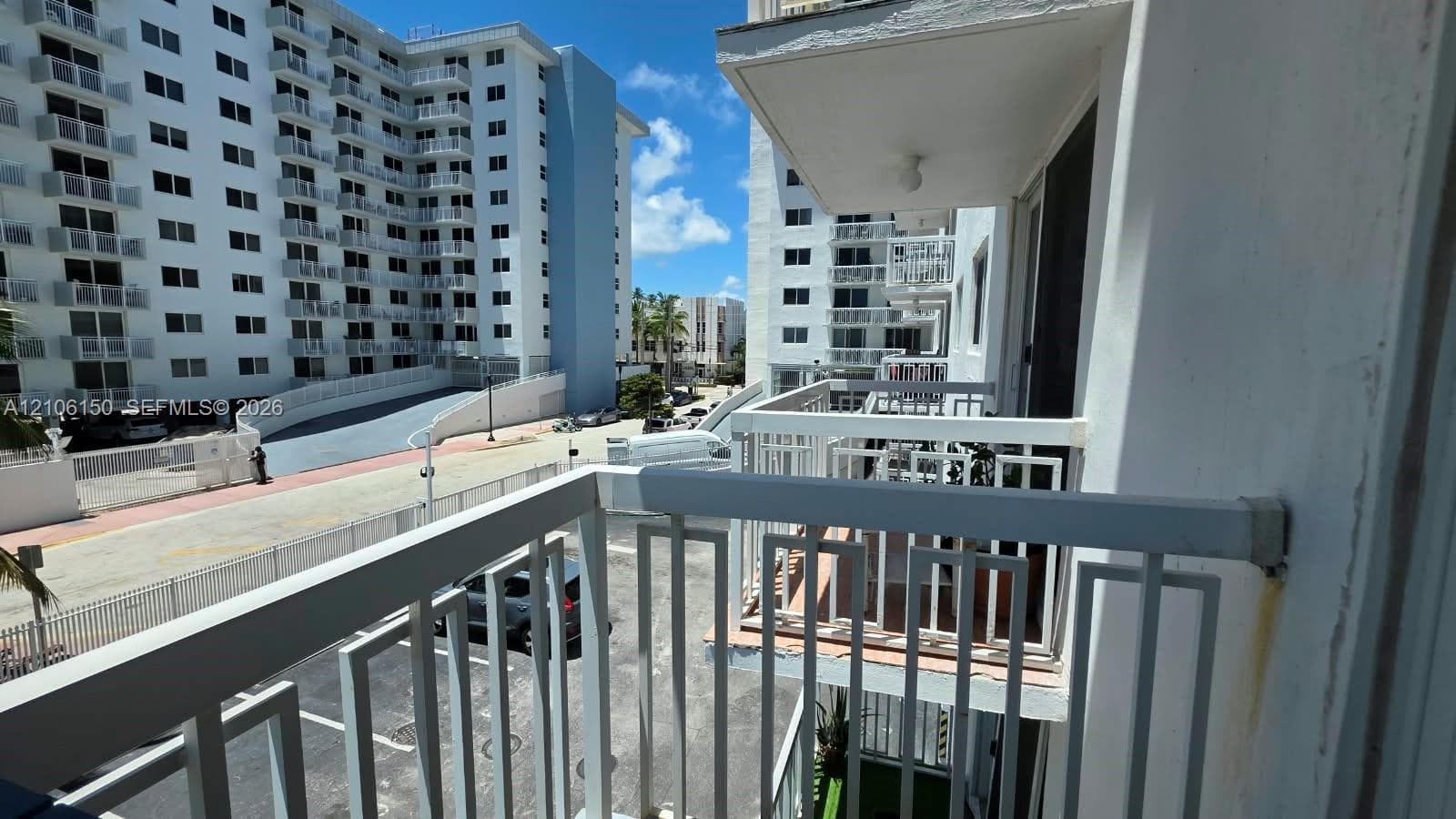 Private balcony with metal railings