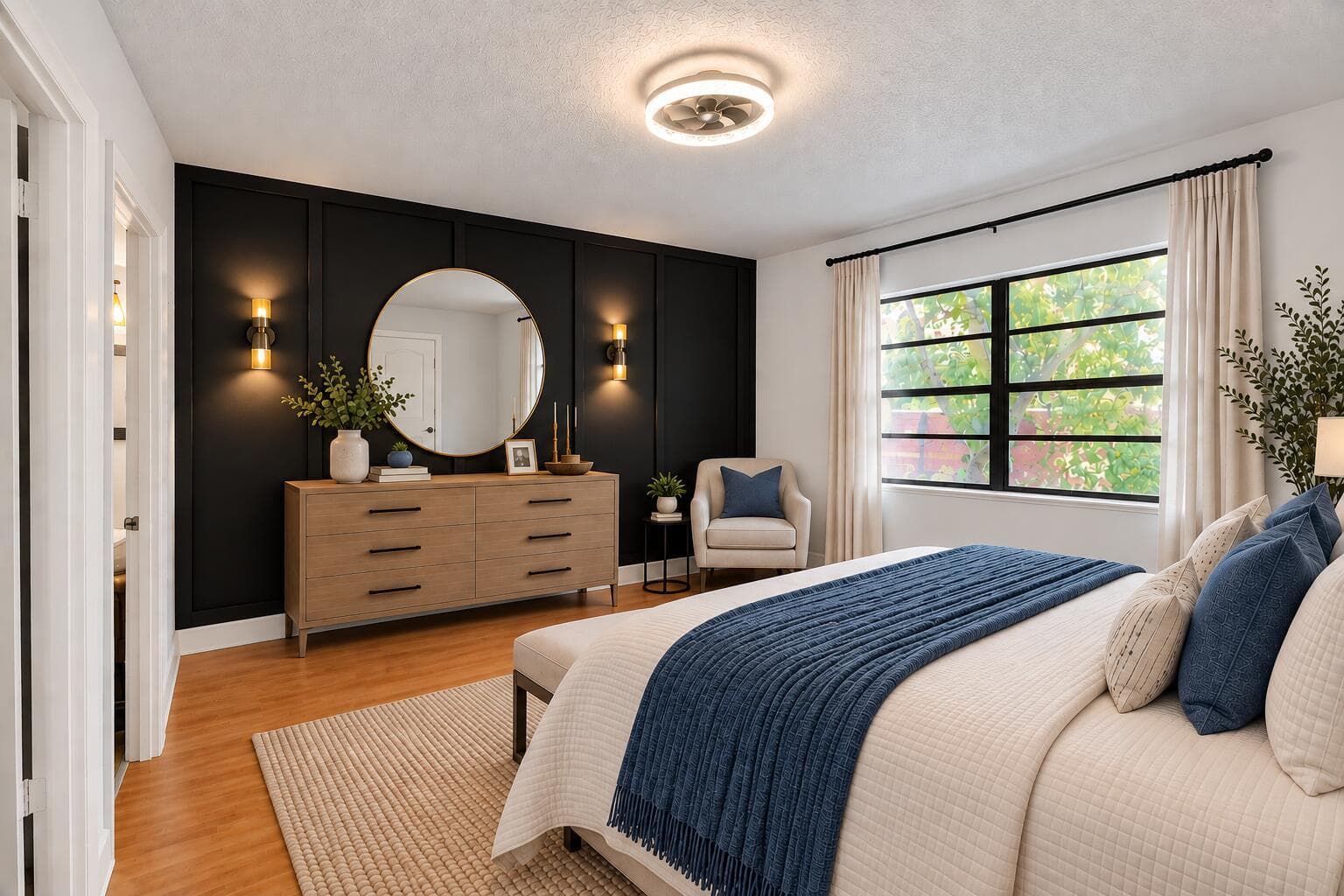 master bedroom blue pillow
