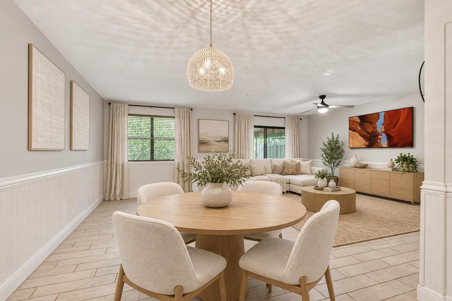 Updated cream and light oak living room-