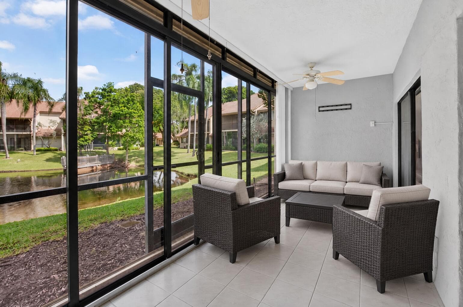 Compact covered patio conversation set