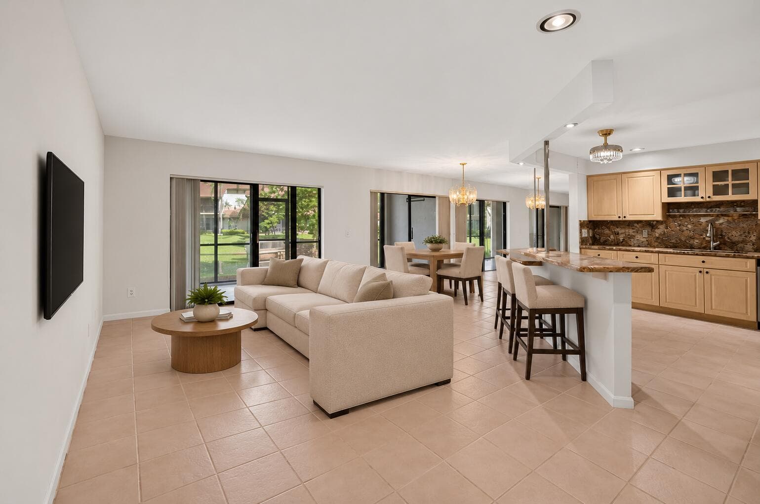 Neutral open-plan living and dining room
