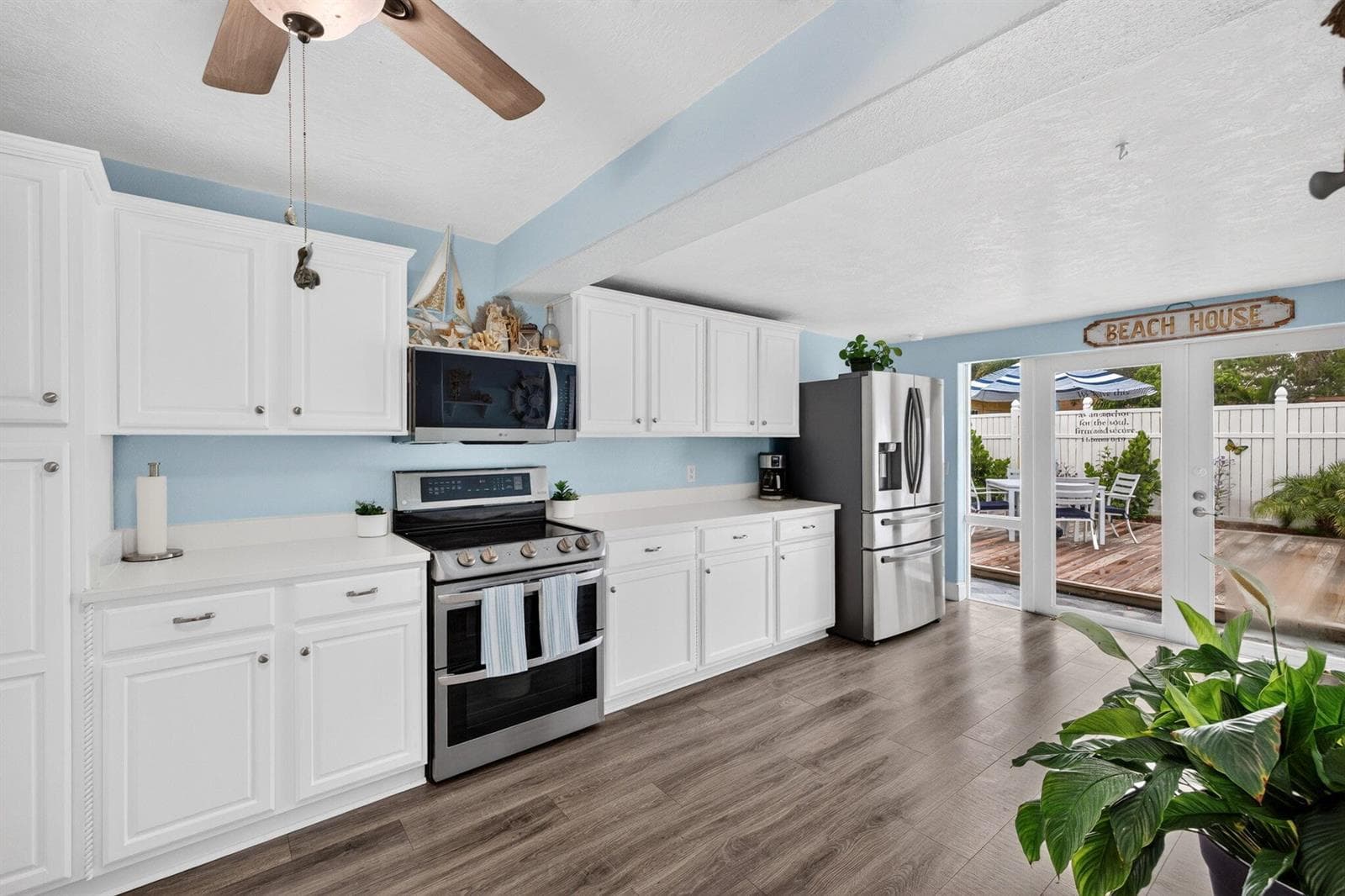 Kitchen with view of back yard