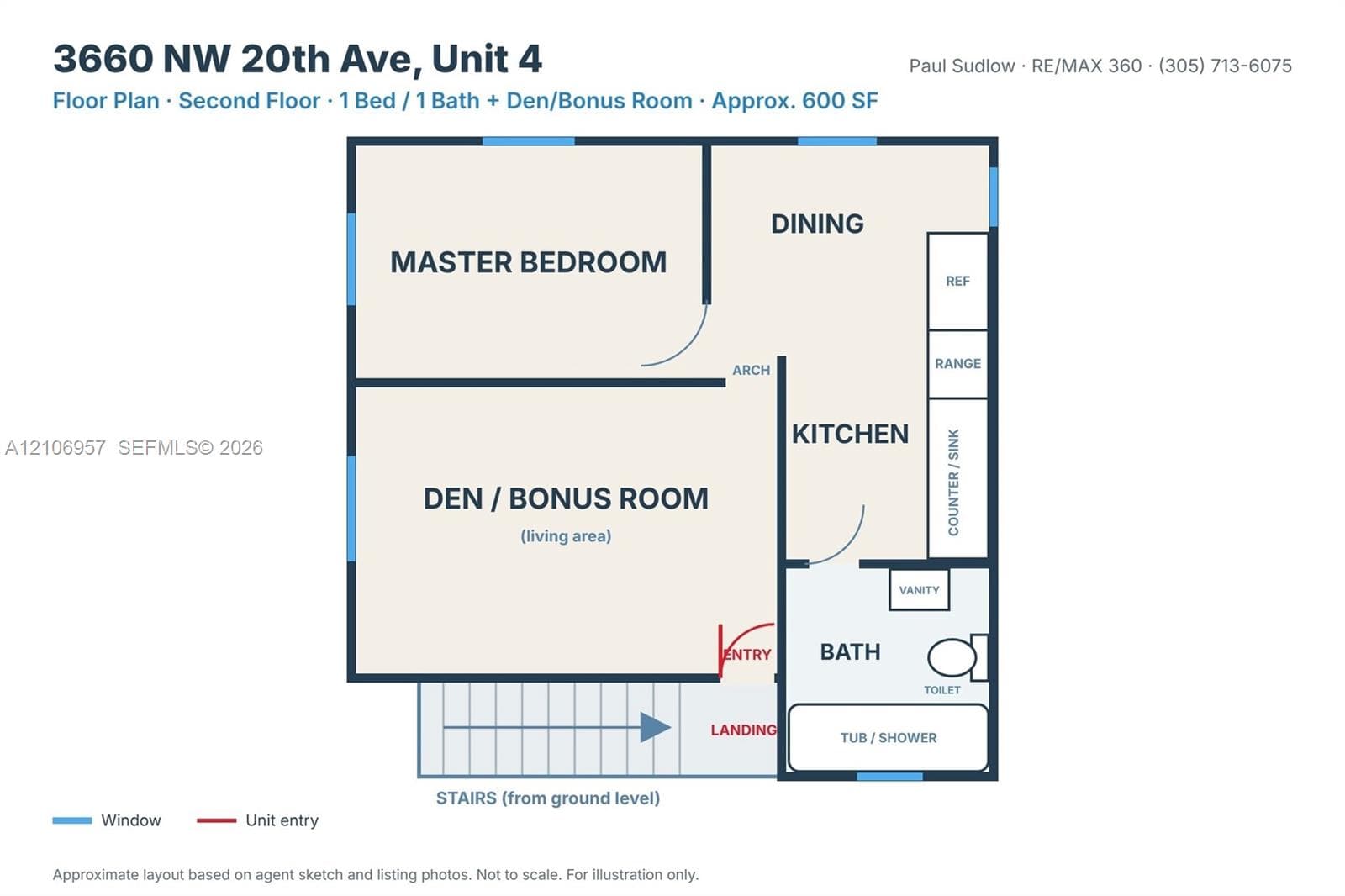 Floor plan: approximate layout, not to scale, for illustration only.