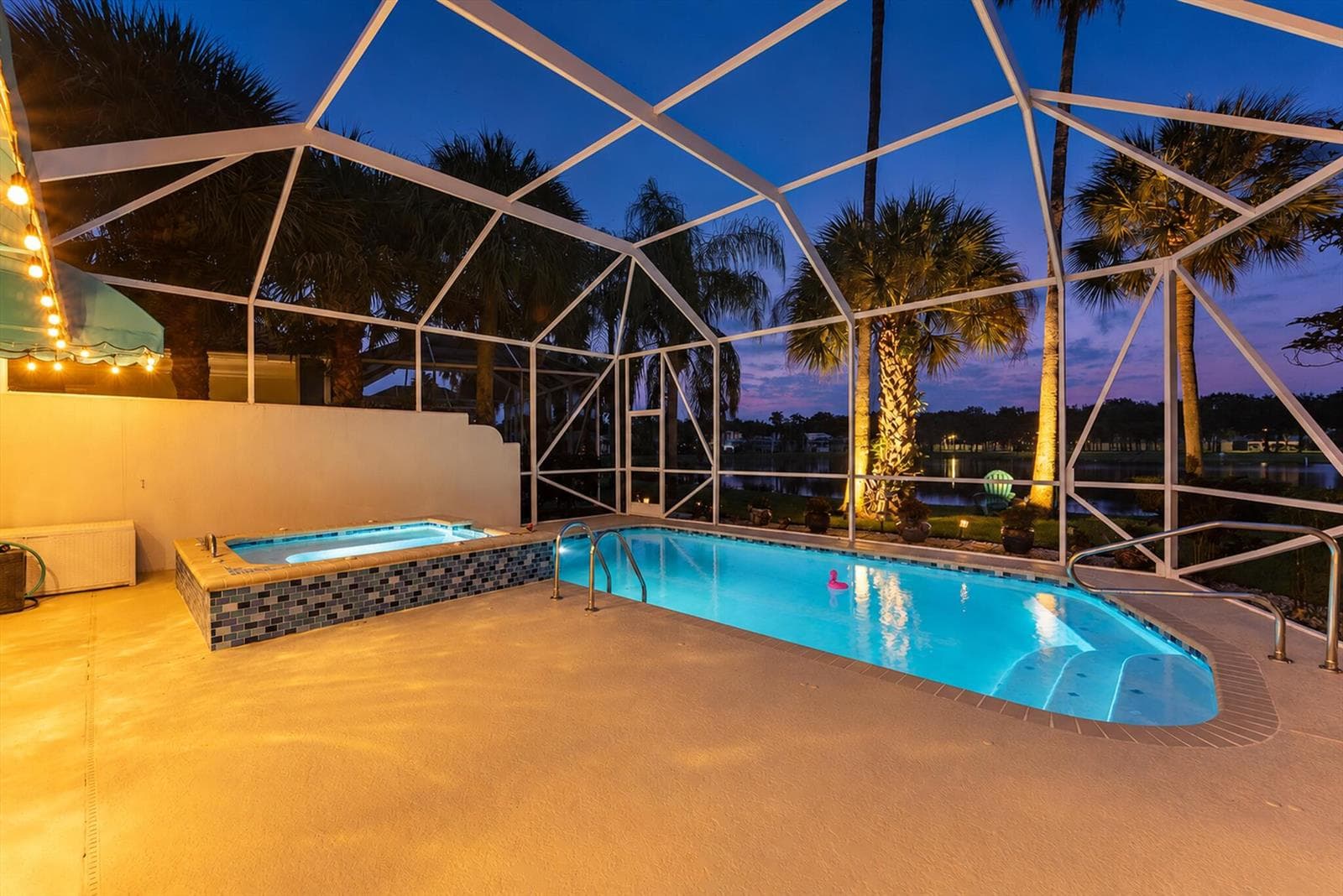 Twilight Pool + Spa with Lake Views