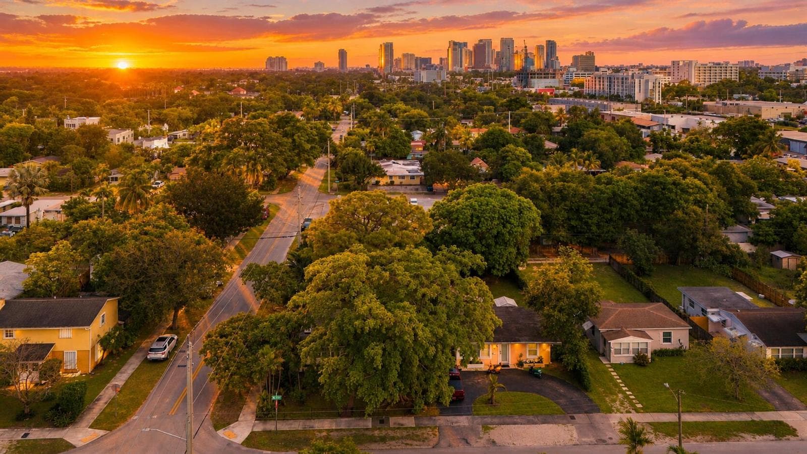 Golden Sunset Over the City Neighborhood