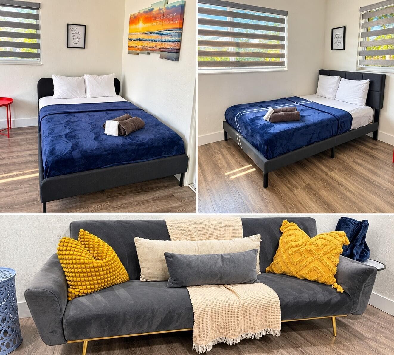 Modern Bedroom and Cozy Sofa Collage