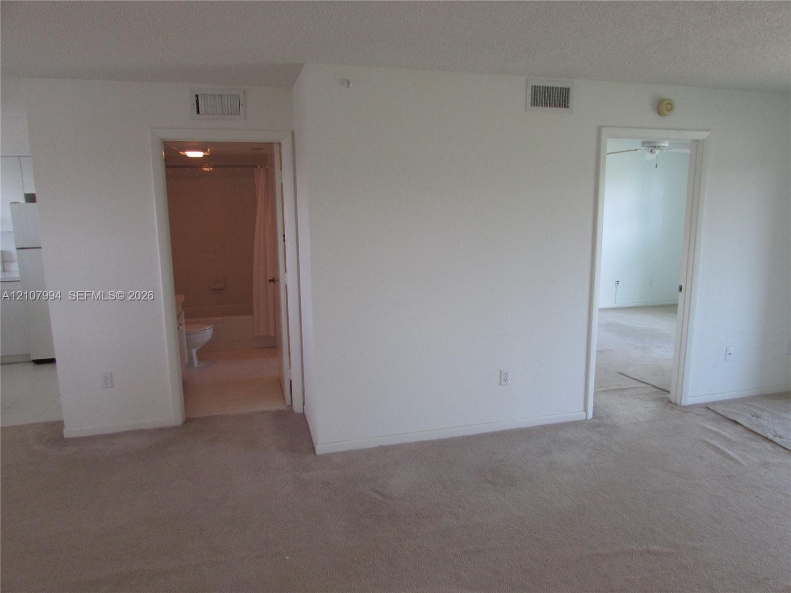 Neutral-toned wall-to-wall carpeting and standard interior doorways