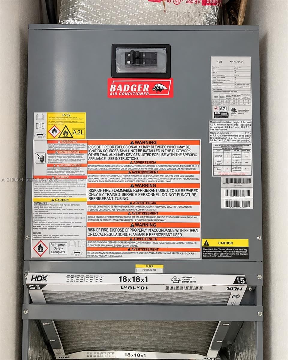 Badger air handler unit featuring an integrated A2L refrigerant system and a replaceable 18x18x1 air filter