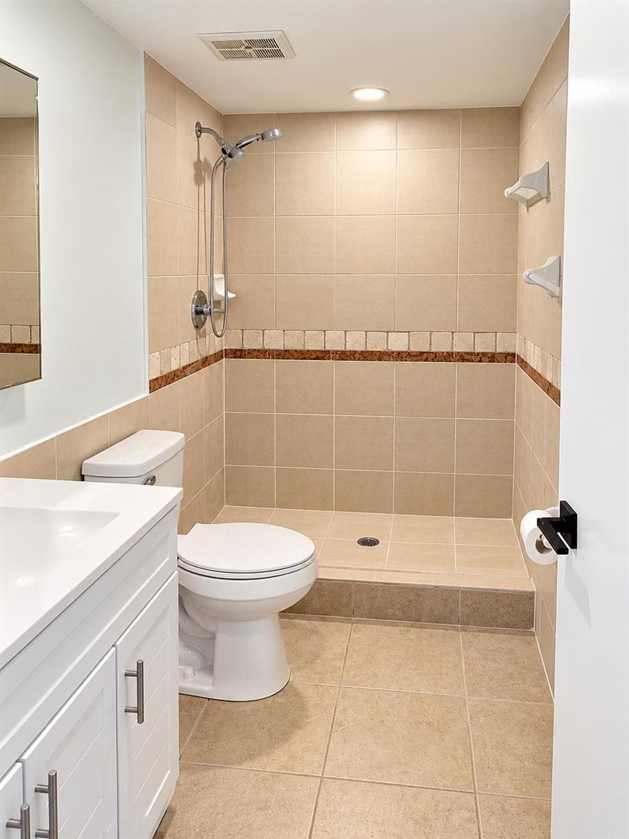 Modern Beige-Tiled Bathroom Interior