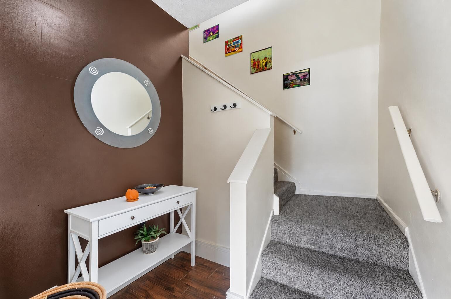 Modern Foyer with Pumpkin and Stairway