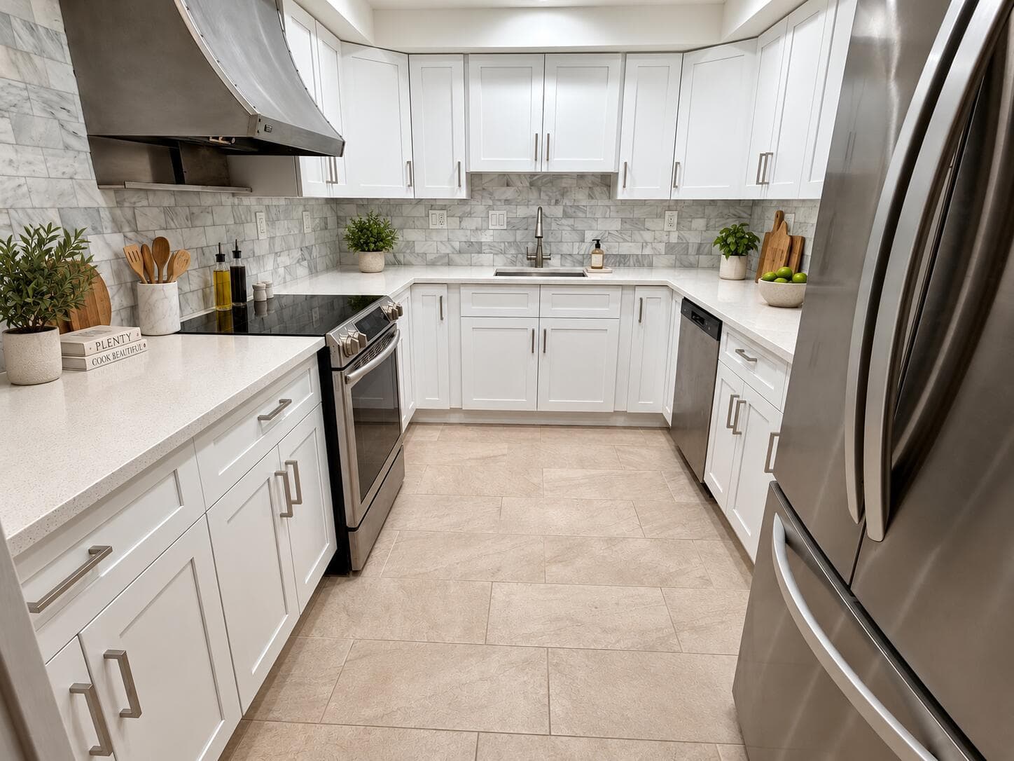 Staged Contemporary White and Gray Kitch
