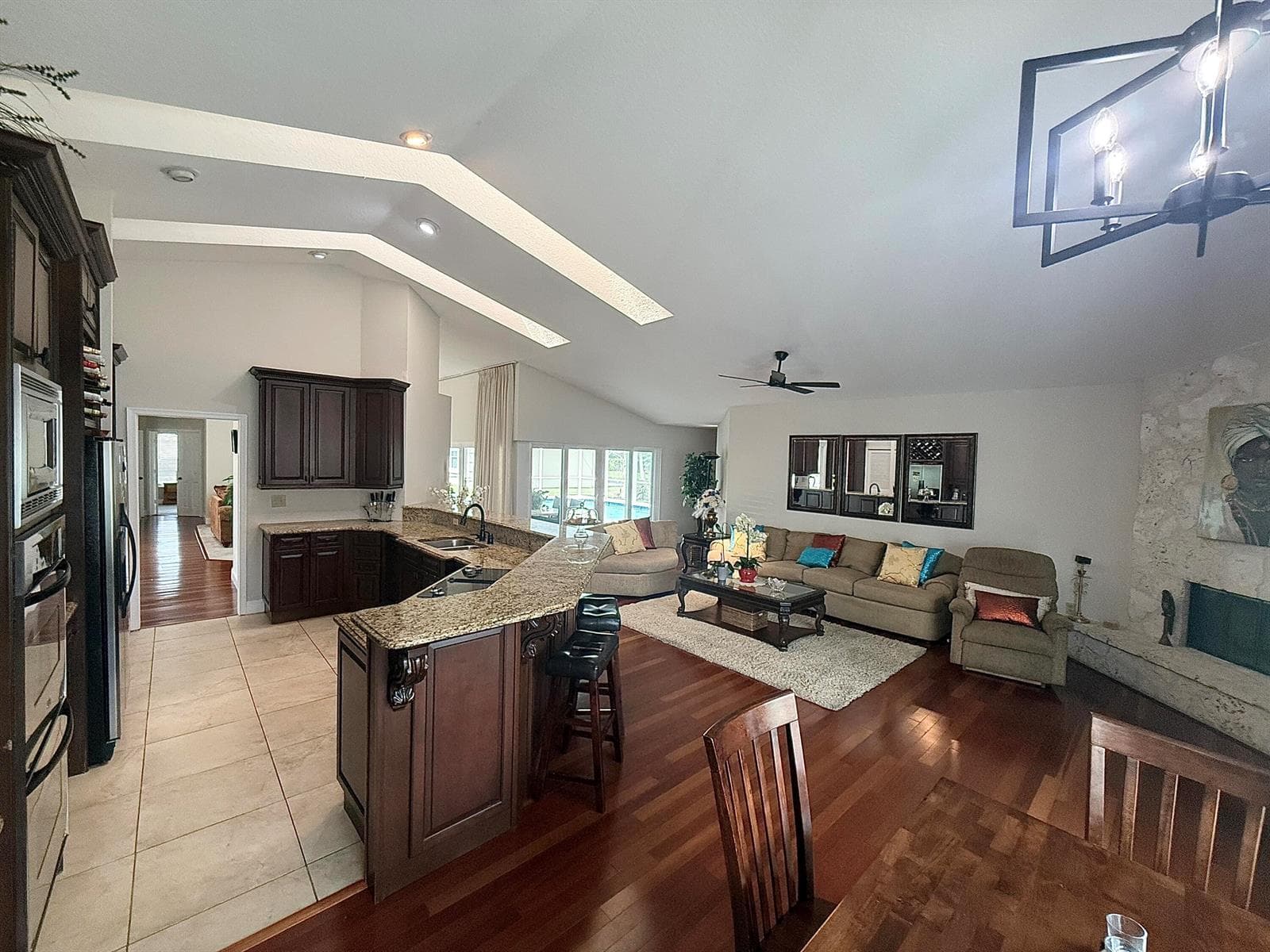 family room and kitchen