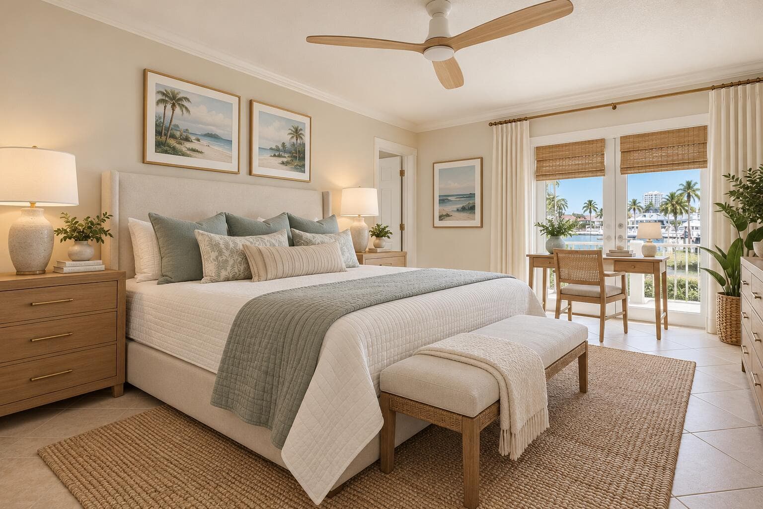 Serene Coastal Bedroom with Marina Views