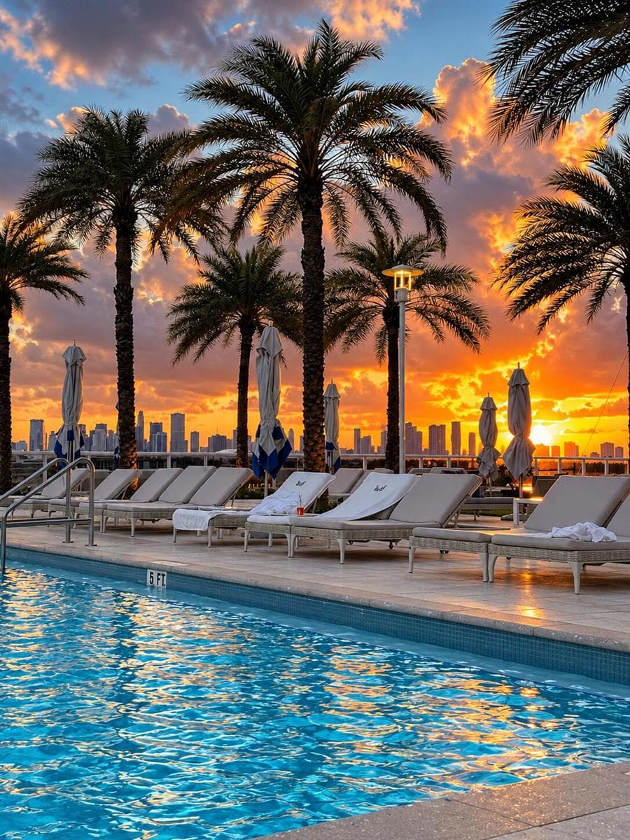 Luxury Poolside Sunset Skyline