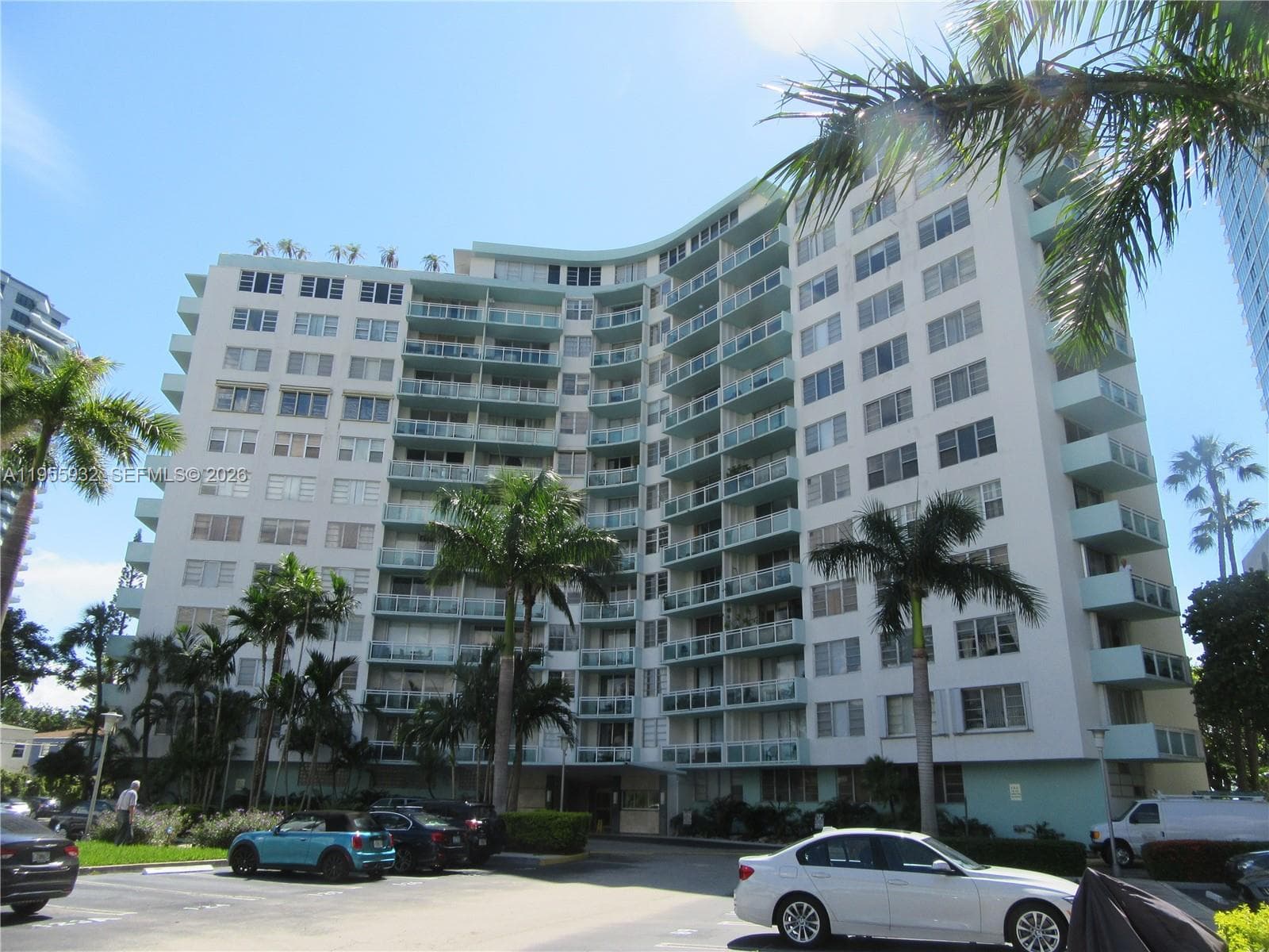 Front of Bay Park Towers shows assigned parking area.